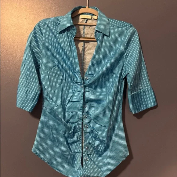 New York & Company Blue Polka Dot Top - Picture 1 of 3